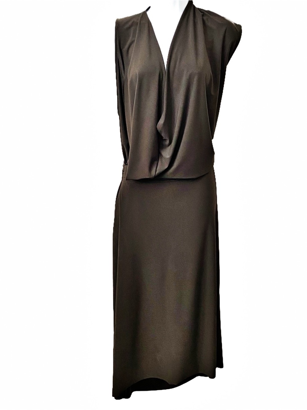 Oak & Fort Assymetrical Midi Dress Cowl Neckline Dropped Waist Minimalist